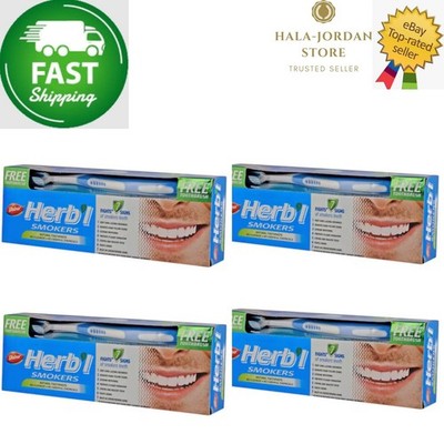 4er Pack X Dabur Herbal Natural für Raucher Zahnpasta GRATIS Zahnbürste
