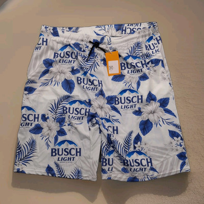 Busch Light Shorts Mens 3XL Blue Beach Swim Trunks Unlined All Over Print NWT
