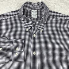 Brooks Brothers Dress Shirt Mens Large Blue/White/Red Checks Regent Non Iron