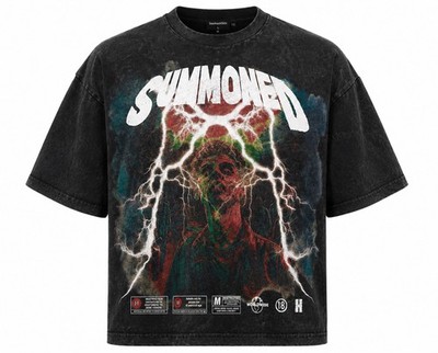 BoohooMAN Men s Oversized Graphic T-Shirt Size Large Black Acid Wash Horror Tee
