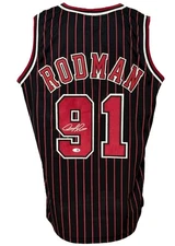 Chicago Bulls Dennis Rodman Autographed Pro Style Black Pinstripe Jersey JSA ...