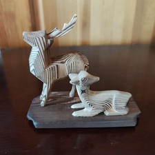 Nara Sika Deer Parent & Child Carving Cedar Wood Grain Patented Burned Finish