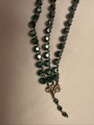 Vintage 3 Strand Green AB Glass Prong Set Open Back Prong Set Necklace — photo 4