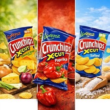 Lorenz Crunchips X‑Cut 75g Paprika, Salted & Cheese & Onion Ridged Crunchy chips