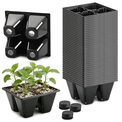 40 Pack Reusable 4-Cell Seed Starter Tray for Seedlings, Deep 4 Cells-40P Black