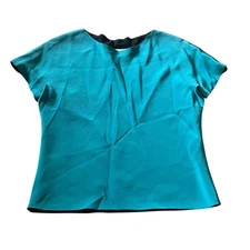 Mark Heister Women's M Blouse 100% Silk Business Casual Office Blue Turquoise
