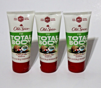 LOT (3) OLD SPICE FIJI TOTAL BODY DEODORANT CREAM ALUMINUM-FREE SENSITIVE 3.0 OZ