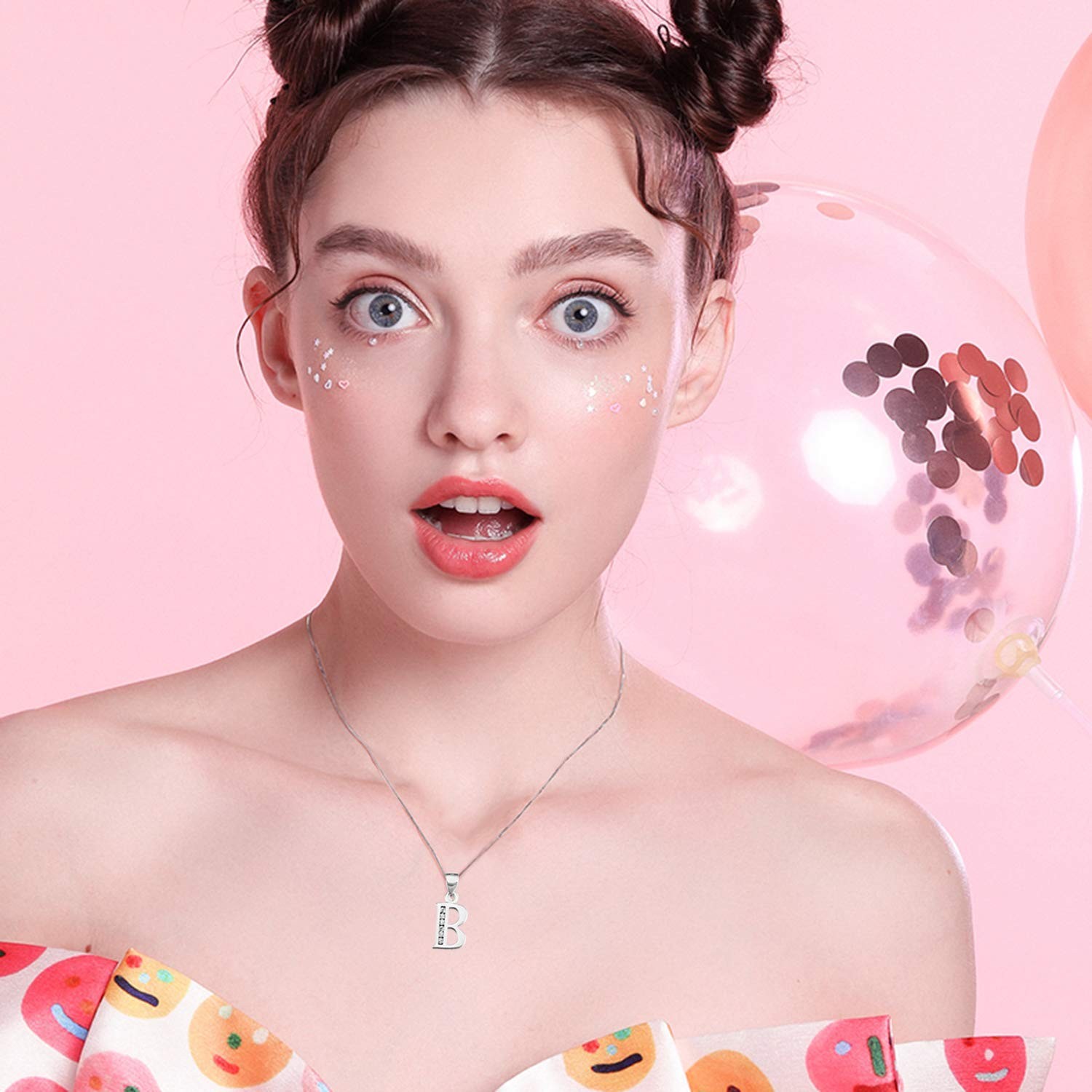 Initial B Pendant Necklace in Sterling Silver with Cubic Zirconial 26 Letter ...