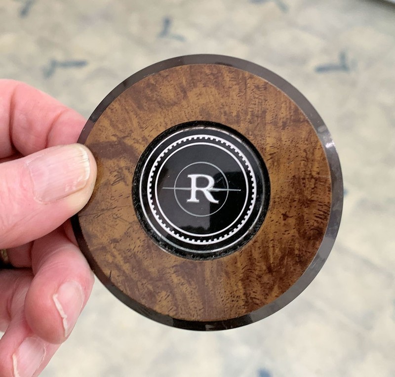 1980s? Buick RIVIERA Woodgrain HORN BUTTON EMBLEM B-1 2270 Plastic R Logo 3"