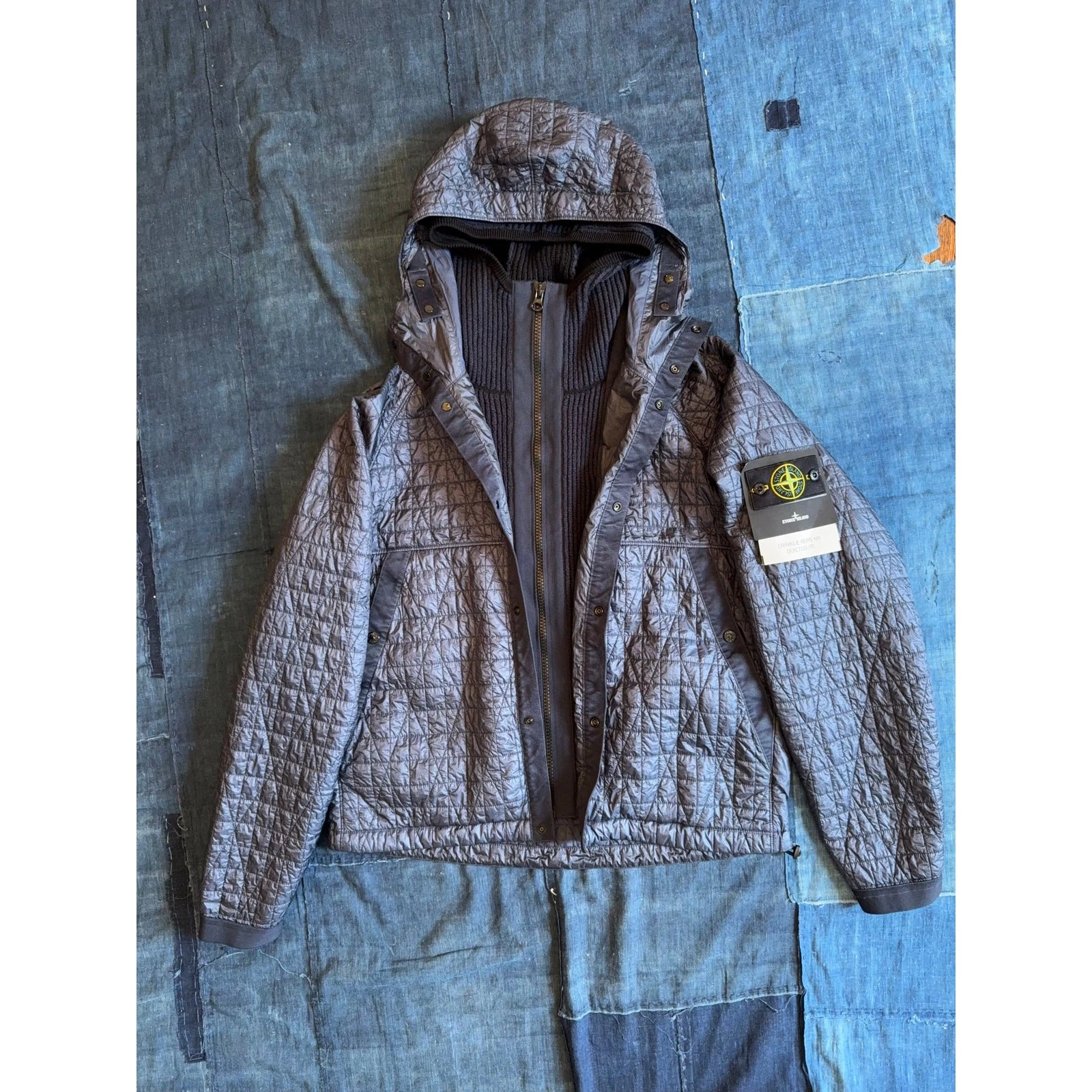 $1,550 Stone Island 4100023 Crinkle Reps NY Quilted-TC Jacket - Navy - L - product detail image 1