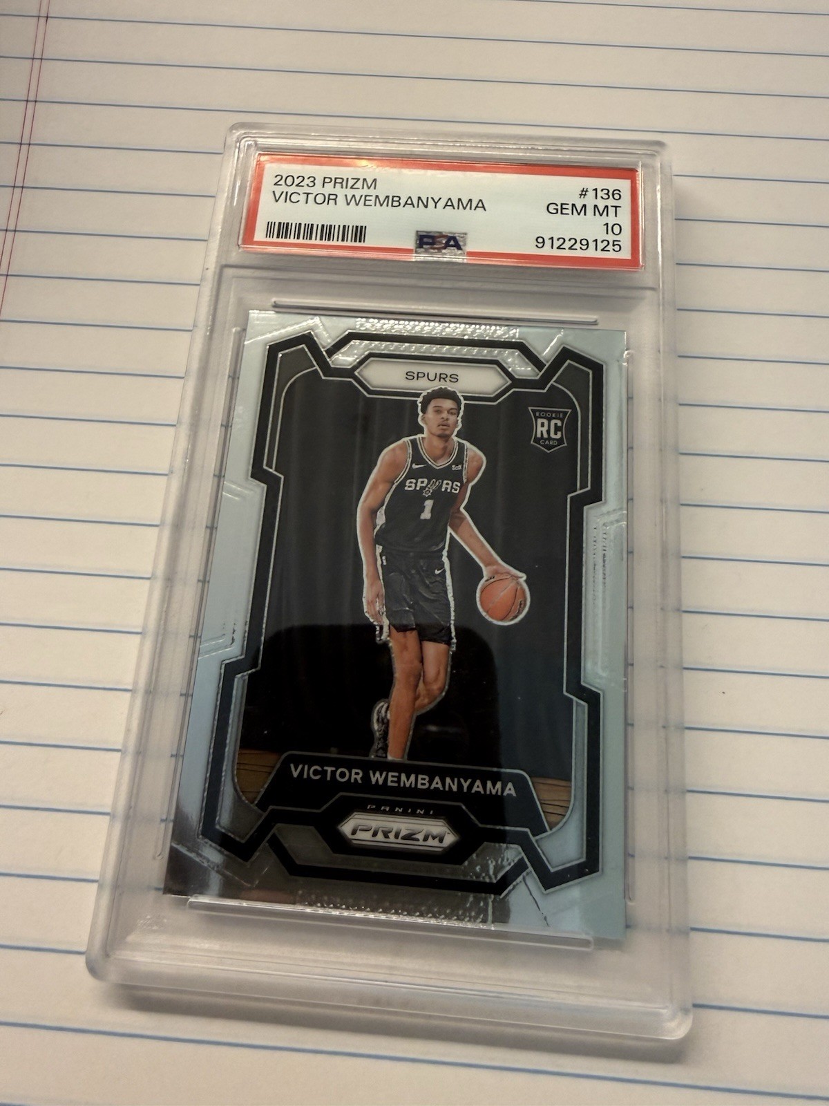 2023 Panini Prizm Victor Wembanyama #136 PSA 10 Gem Mint RC Rookie view 2
