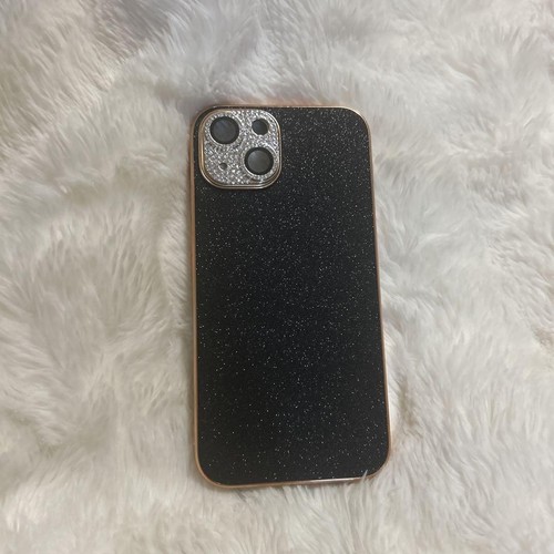 Apple iPhone 14 Hard Case Black Glitter Gold Frame Dual Camera Protection