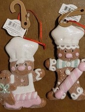  2 Holiday Time 4.5" Gingerbread Boy  Girl Baker Ornaments CUTE  New