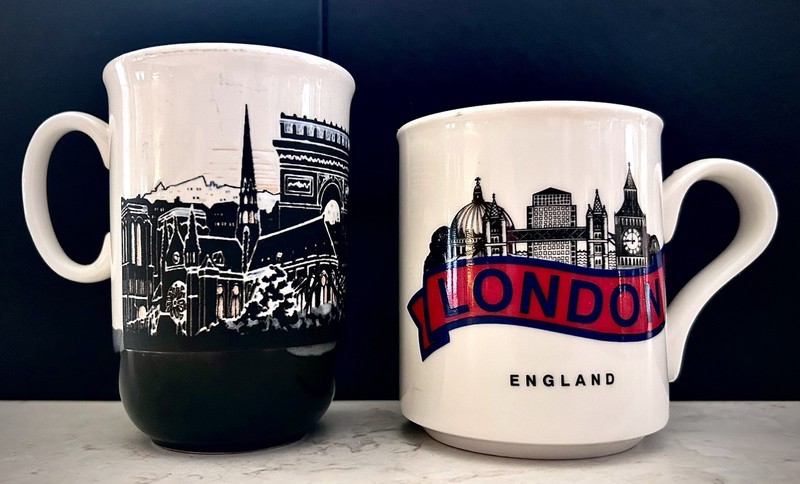 Vintage London Paris Skyline Mug Set EIT Price Kensington Souvenir Coffee Cups