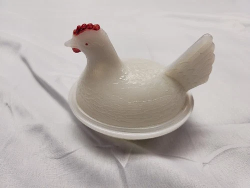 Vintage Hen On Nest Milk Glass Covered  Dish