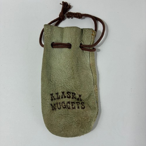 VTG Alaska Nuggets Leather Drawstring Pouch Gold Nugget Souvenir Bag Green
