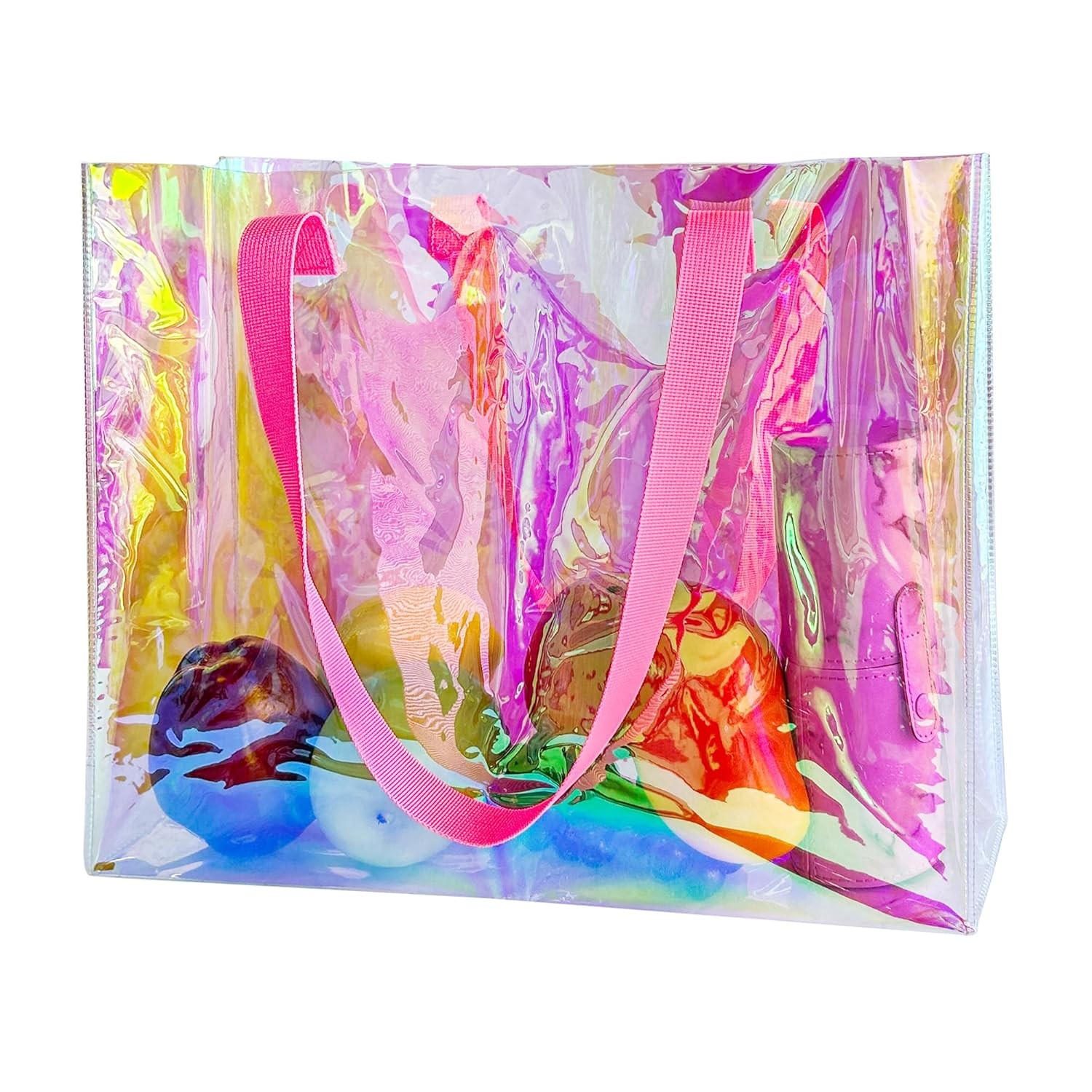 Holographic Clear Tote Bag Stadium Approved PVC Rainbow Beach Purse w Handles