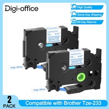 2PK Compatible with Brother PT-2730 TZe-233 TZ233 12mm Blue on White Label Tape