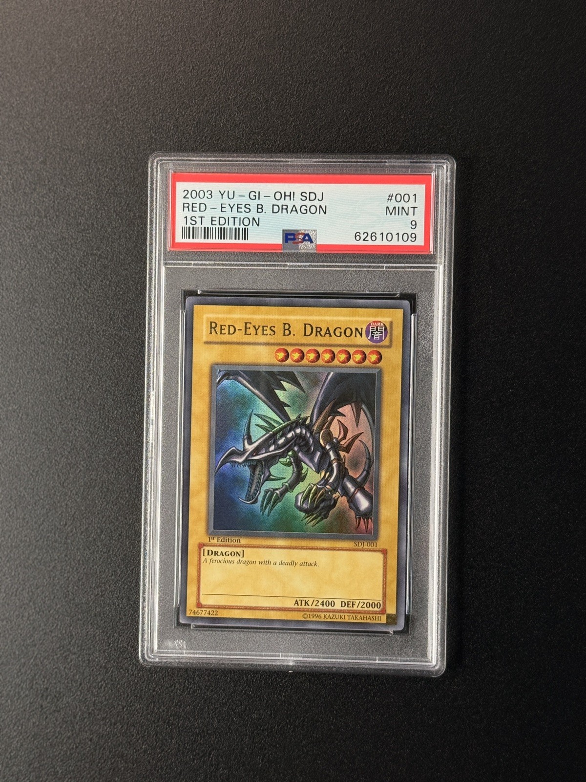 Yu-Gi-Oh! 2003 Red-Eyes Black Dragon 1st Edition PSA 9 SDJ-001 view 4