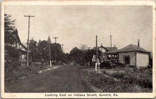 Postcard Indiana Street Scene looking East, Seward, Pennsylvania - Gas Station