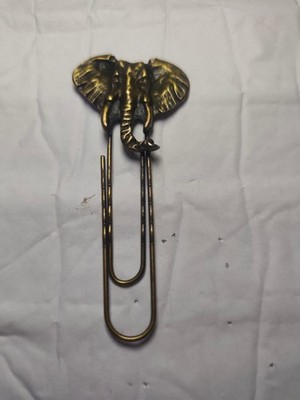 Large Vintage Elephant Metal Bookmark Brass Tone Clip Book Marker 9.3cm Heavy