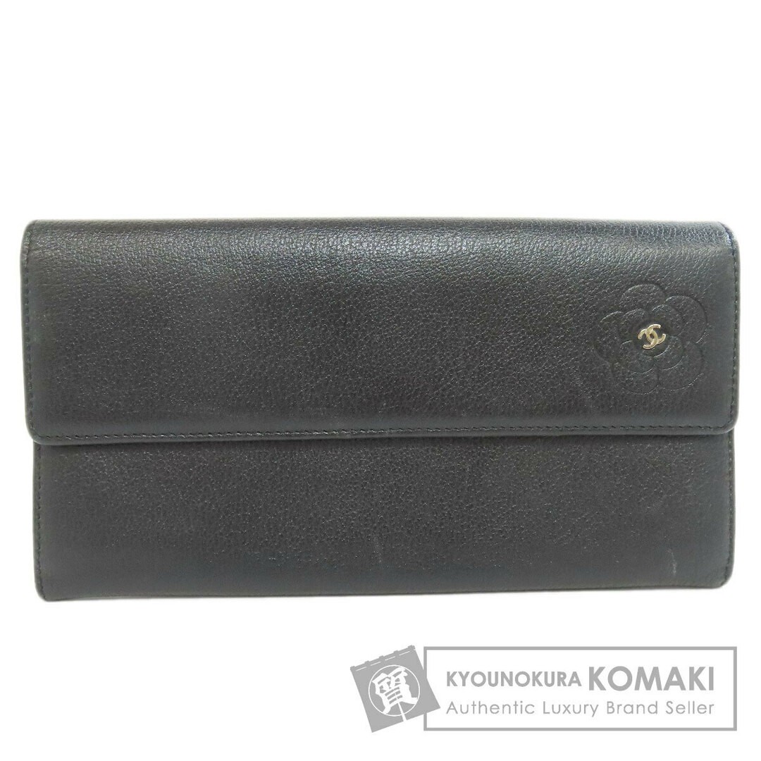 Chanel Camellia Long Wallet With Coin Purse Calf For Women