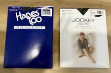 2 Pair New Vintage Queen Sheer Black Panty Hose Hanes Jockey NOS