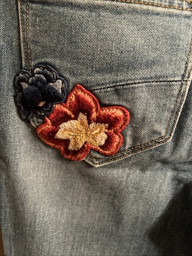 Driftwood Jeans Women 24 Blue Denim Floral Embroidered Raw Hem High Rise Colette - Picture 9 of 9