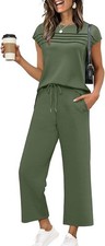 Wiholl Lounge Set 2 Piece Outfit Womens Large Sage Green Travel Beach NWT