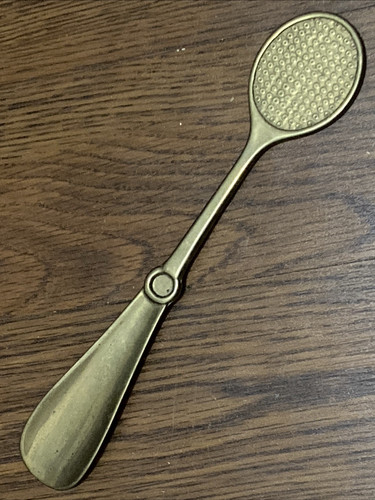 Vintage 10 1/2" Solid Brass Tennis Racquet Shoe Horn Novelty Shoehorn Long