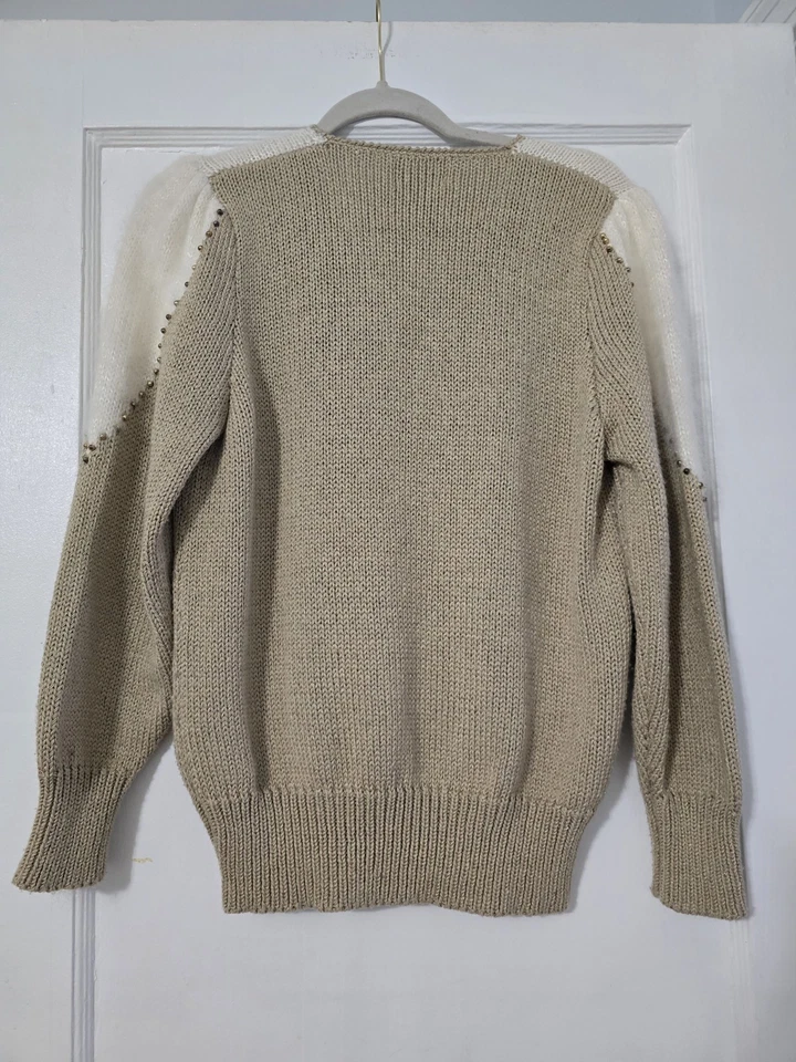 Suéter Vintage Christine Manga Larga Cuentas Adornado Crema Talla L *defectos* Foto 2 de 4