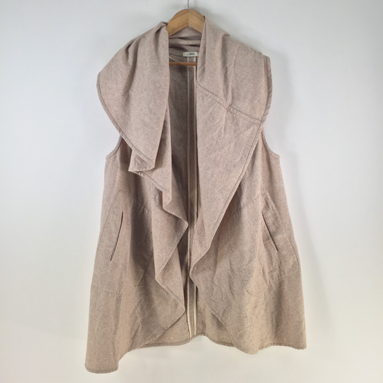 Cloth womens trench vest size 14 beige wool blend sleeveless 118260