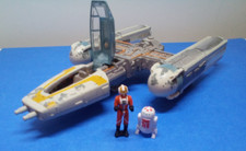 Star Wars Action Fleet 1996 Y-wing Gold leader with stand, pilot, & droid.