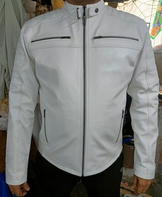 Beste Neu Herren Weiß Lederjacke Weiches Lammleder Stylisch Slim Fit Jacke