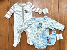 BNWT - Disney Mickey Mouse Baby Grow Bundle X2 + Bib, 0-3 Months / 3-6 Months