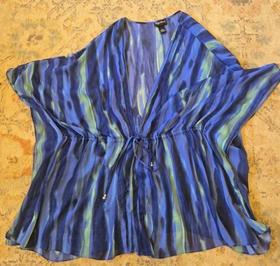 Maggie Barnes 5X 2 Pc Set Sheer Cover Navy Tank Blue Tie Dye 34/36 W