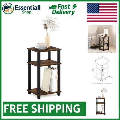 Stylish 3-Tier End Table for Living Room   Amber Pine & Black, Easy Setup