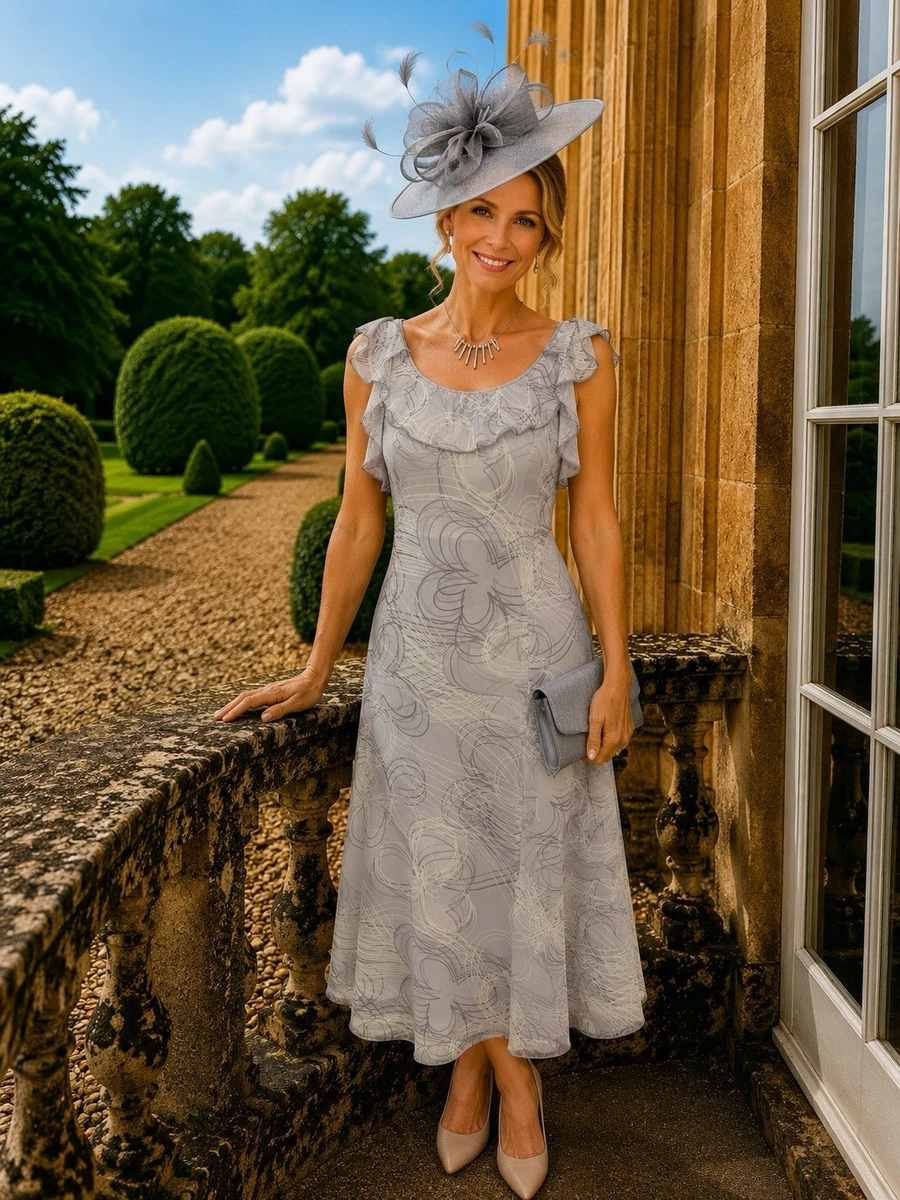 jacques vert grey dress Jacques Vert Shift Dress With Longline Jacket Jacques Vert UK 10/12 Silver Grey Lace Overlay