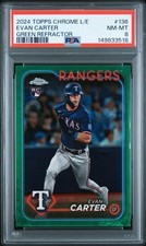 2024 TOPPS CHROME LOGOFRACTOR EDITION GREEN REFRACTOR EVAN CARTER 65/99 PSA 8