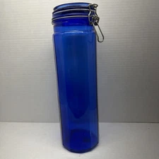 Vintage Cobalt Blue Glass Spaghetti Jar Canister 13 Inches Tall 