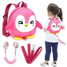 Toddler Harness Backpack Leash, Cute Penguin Kid Backpacks with Pink Penguin