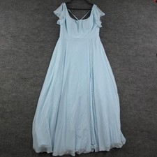 Azazie Dress Womens 14 Sky Blue Bondi Maxi Fit & Flare Chiffon Ruffle NWT