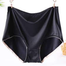 Lady Faux Satin Silk Underwear Briefs Knickers Loose High Waist Soft Summer Thin