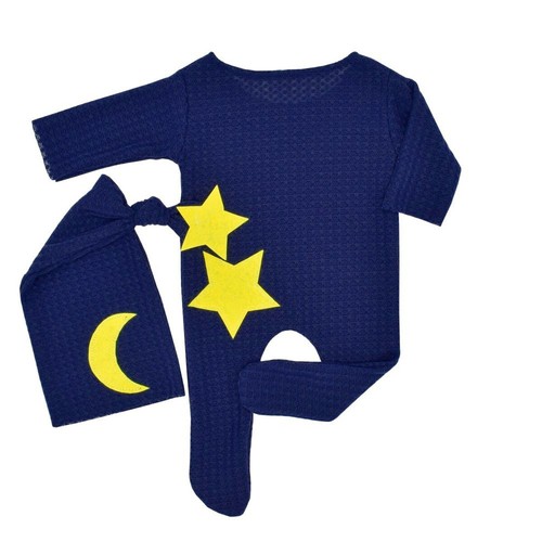 Newborn Baby Girls Boys Stars Moon Bodysuit Hat Outfits Photo Props Knit Romper - Foto 7 di 18