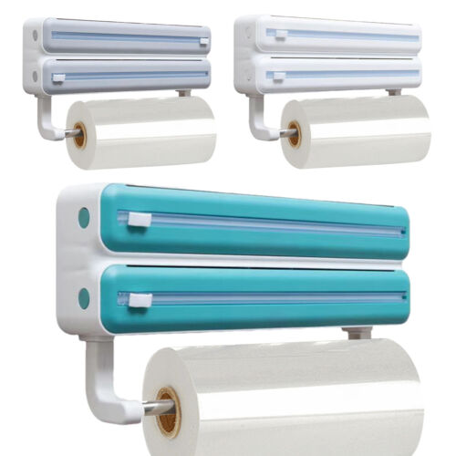 Wall Mount Food Wrap Dispenser Cutter Foil Cling Film Storage with Slide Cutter