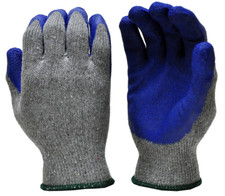Rubber Latex Coated Work Gloves for Construction, Blue, Crinkle Pattern, 12 Pair