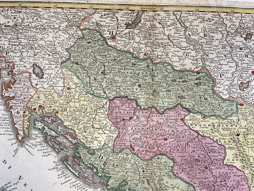 BALKANS MATTHAUS SEUTTER / PROBST 1740 LARGE ANTIQUE ENGRAVED MAP 18TH CENTURY - Picture 7 of 13
