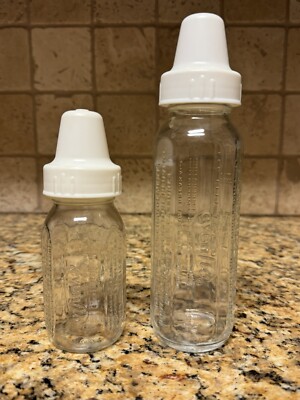 Vintage Set Of Evenflo Glass Baby Bottles oz -8 oz Caps
