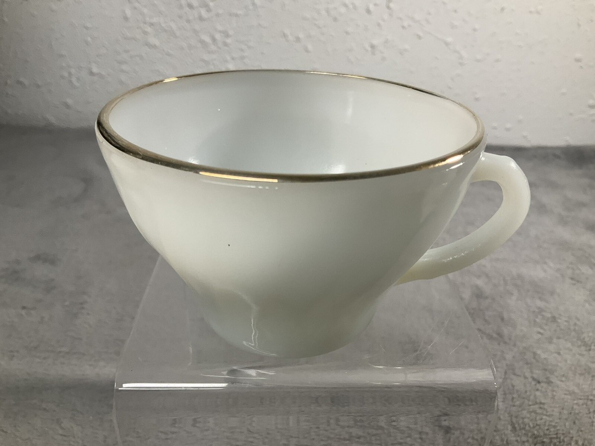 4 VTG ANCHOR HOCKING FIRE-KING White Swirl Milk Glass Tea Cup