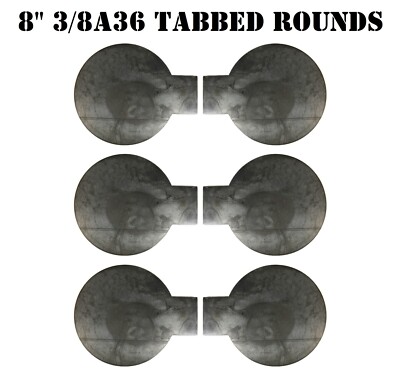 Six 8in Steel Target Tabbed Rounds for Plate Racks, Dueling Trees and Swingers 